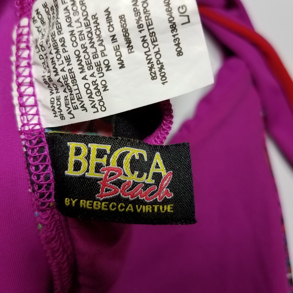 Becca Bikini Top Boho Paisley String Red Pink L - Picture 6 of 7